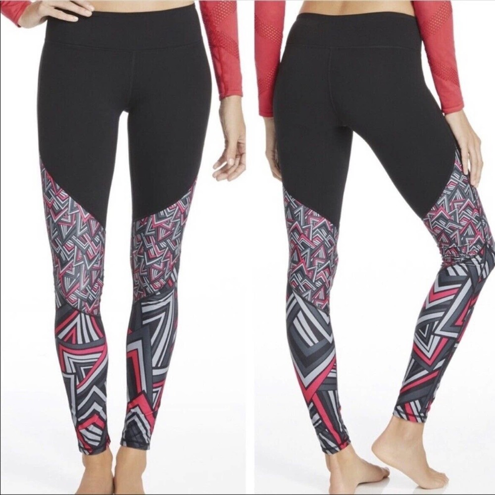 Fabletics Leggings Black Pink Women’s Fitted Geometric Triangles Size Small